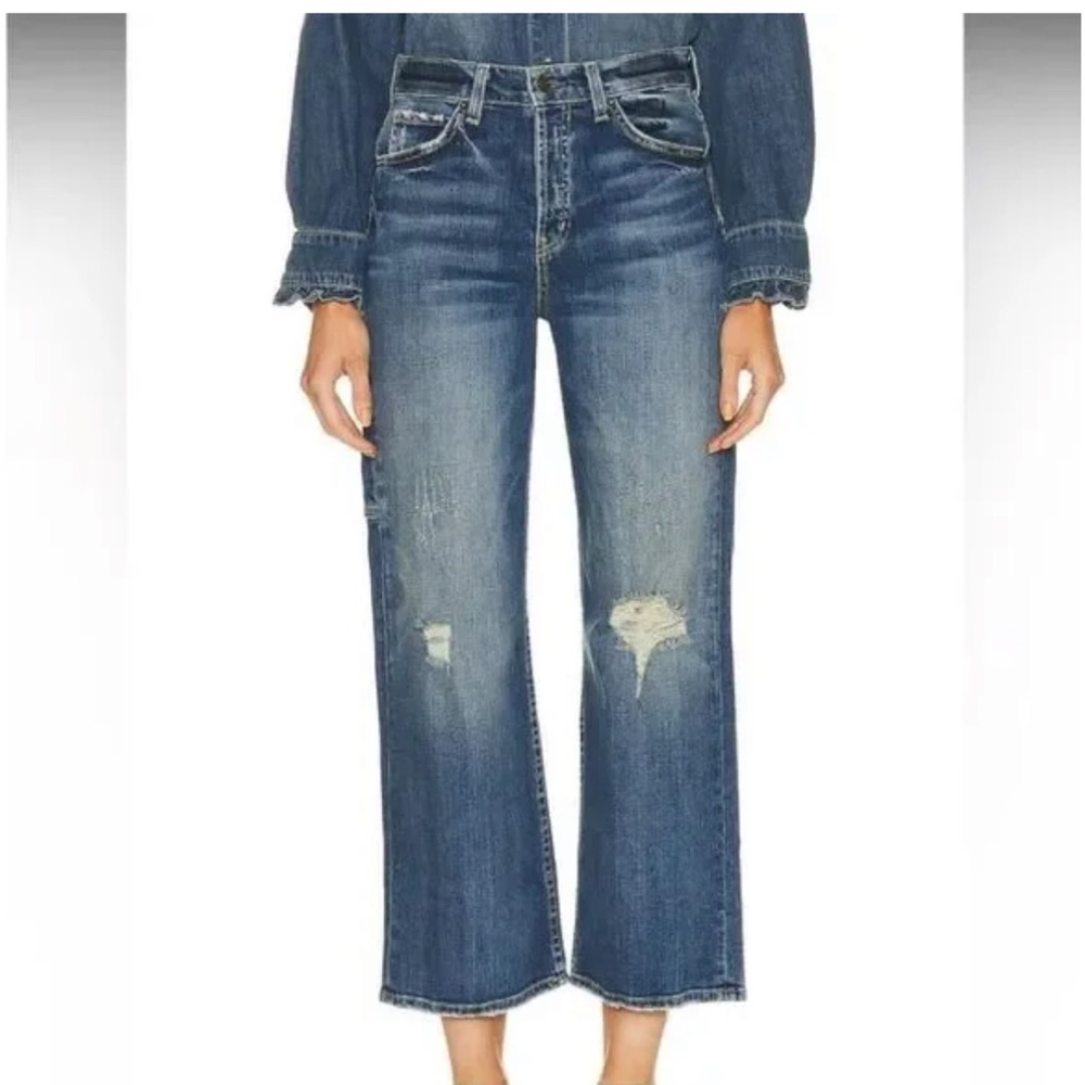 Nili Lotan Violette  Blue Distressed Flare Jeans